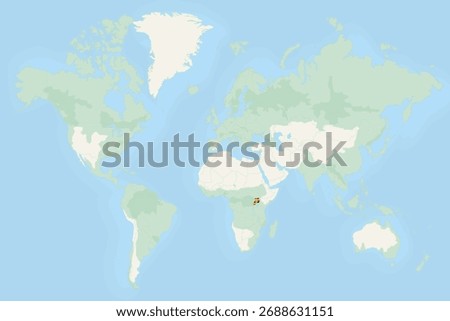 Uganda Highlighted on World Map with National Flag. Vector world map with Uganda highlighted using its national flag.