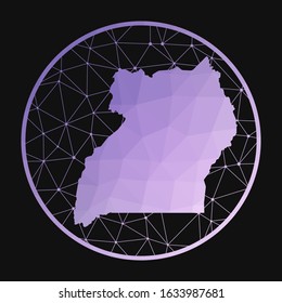 Uganda icon. Vector polygonal map of the country. Uganda icon in geometric style. The country map with purple low poly gradient on dark background.