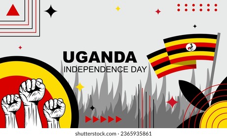 Uganda Independence Day abstract banner design with flag. Flag color theme geometric pattern retro modern