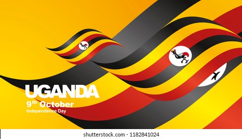 Uganda Independence Day flag ribbon landscape background