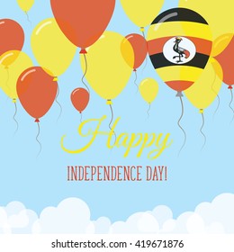 Uganda Independence Day Flat Patriotic Card. Happy National Day Uganda Vector Patriotic card. Flying Rubber Balloons in Colors of the Ugandan Flag.