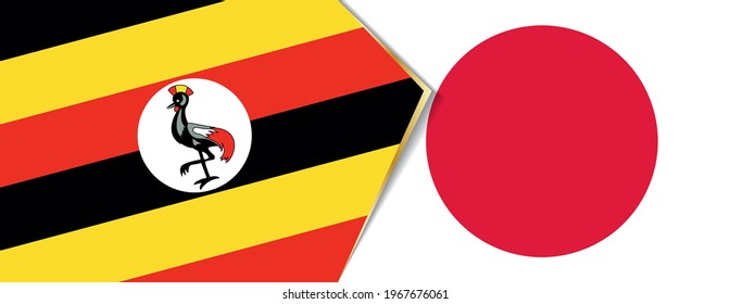 Uganda and Japan flags, two vector flags symbol of relationship or confrontation.