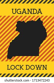 Uganda Lock Down Sign. Yellow country pandemic danger icon. Vector illustration.