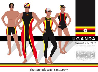 Uganda : Male and Female Swimmers : Swimmers in National Swimsuits : Vector Illustration
