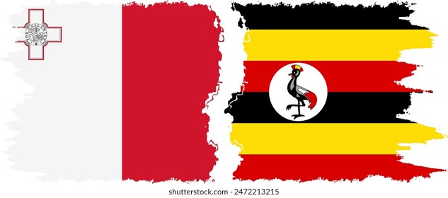 Uganda and Malta grunge flags connection, vector