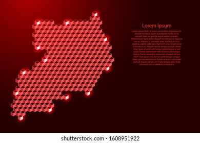 Uganda map from 3D red cubes isometric abstract concept, square pattern, angular geometric shape, for banner, poster. Vector illustration.