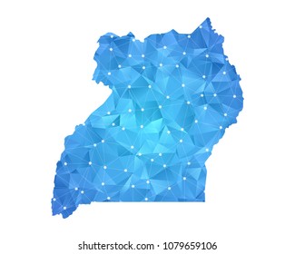 Uganda Map - Abstract geometric rumpled triangular low poly style gradient graphic on white background , line dots polygonal design for your . Vector illustration eps 10.
