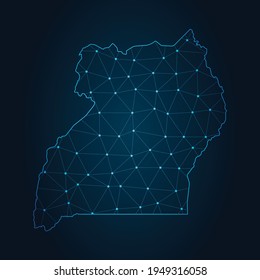uganda Map Abstract mash line and point scales on dark background. Wire Frame 3D mesh polygonal network line.