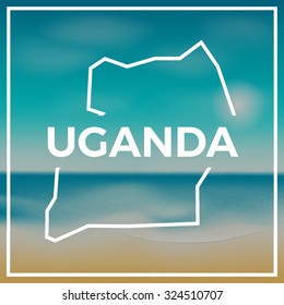 Uganda map against the backdrop of beach and tropical sea with bright sun. EPS10 vector