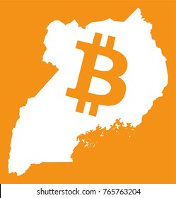 Uganda map with bitcoin crypto currency symbol illustration
