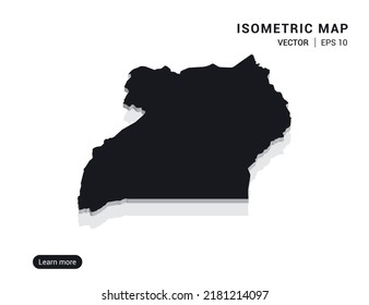 Uganda map black on white background with 3d isometric vector illustration