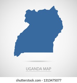 Uganda map. Blue Uganda map and Country name . Vector map on gray background. Eps10.