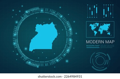 Uganda map of blue digital frame Futuristic Sci Fi Modern User vector HUD, GUI, UI interface.