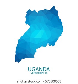 Uganda map - blue geometric rumpled triangular low poly style gradient graphic background , polygonal design for your . Vector illustration eps 10.