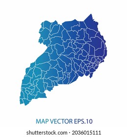Mapa de Uganda, color de gradiente azul , estilo infográfico , sobre fondo blanco con Map World. Malla 3D del marco de cables, mapa 3D,