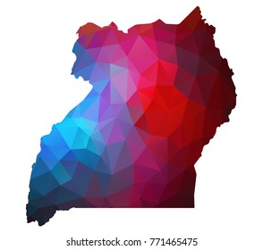 uganda map. Blue and Red polygonal shape vector illustration on white background. Vector illustration eps 10.
