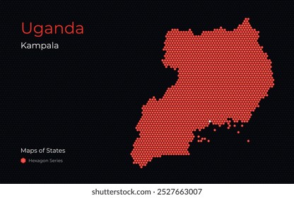Uganda Map with a capital of Kampala Shown in a Hexagon Pattern.