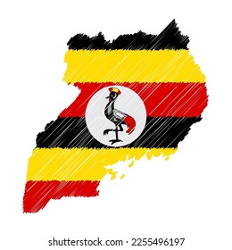 Uganda map color hand drawn sketch. Vector concept illustration flag, scribble map. Country map for infographic, brochures and presentations isolated on white background. Vector illustration.
