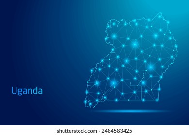 Mapa de Uganda - concepto de tecnología de la comunicación, gráfico de bajo poli.