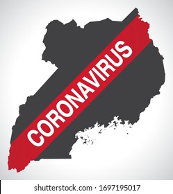 Uganda map with Coronavirus warning illustration