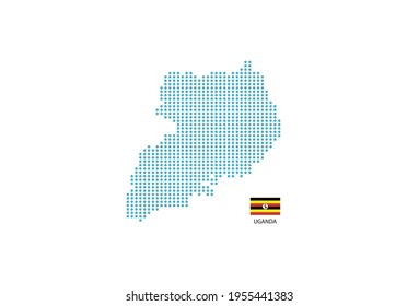 Uganda map design blue circle, white background with Uganda flag.