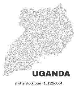 Uganda map designed with little points. Vector abstraction in black color is isolated on a white background. Scattered little dots are organized into Uganda map.