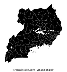 Mapa de Uganda com distritos. Ilustração vetorial.