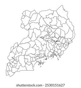 Uganda map with districts. Vector illustration.