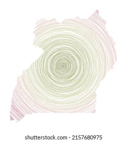 Uganda map filled with concentric circles. Sketch style circles in shape of the country. Vector Illustration.