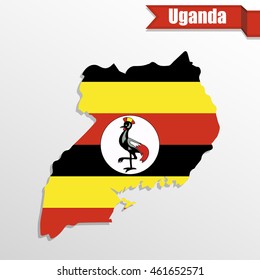 Uganda map with flag inside and ribbon