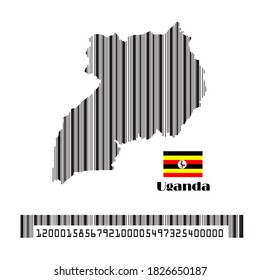 Indicador de mapa de Uganda hizo código de barras, ilustración vectorial.