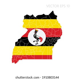 Uganda map with flag and shadow isolated on white background. Vector illustration EPS10.