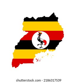 Uganda map flag vector silhouette illustration isolated on white background. East Africa state. African country national symbol. Emblem of Uganda.