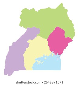 Uganda mapeia quatro regiões principais. Mapa de Uganda quatro principais regiões em multicolor com Lago Vitória