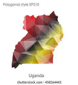 Uganda map in geometric polygonal,mosaic style.Abstract gems triangle,modern design background. Vector illustration EPS10
