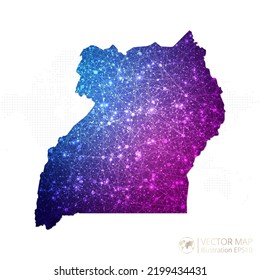 Uganda map in geometric wireframe blue with purple polygonal style gradient graphic on white background. Vector Illustration Eps10.
