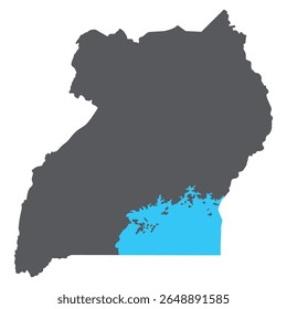 Mapa de Uganda. Mapa de Uganda em cor cinza com lago Victoria