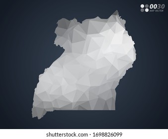 Uganda map grey polygon red triangle mosaic with dark background. style gradient vector.