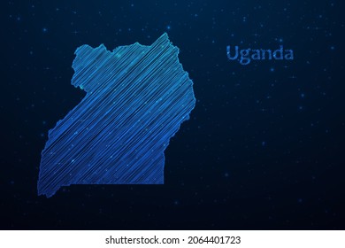 Uganda map hand drawn scribble sketch.Vector map in futuristic style on dark blue space background. Vector illustration.