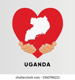 Uganda Map in heart shape hold by hands vector illustration design