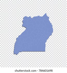 Uganda map - High detailed blue map of Uganda. Uganda map isolated on transparent background.