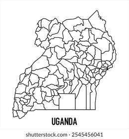 Icono de mapa de Uganda aislado sobre fondo blanco. Mapa de esquema. Icono de línea simple. Ilustración vectorial