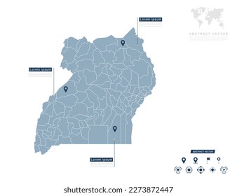 Uganda map of infographic blue Navigator pin location checking communication information plan position.