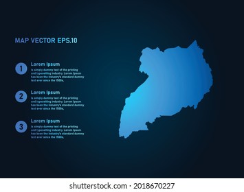 Uganda map, infographic style , on dark background with Map World. Wire frame 3D mesh , map 3D,