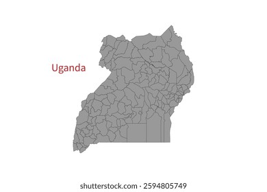 Uganda map isolated on white background. Map silhouette of Uganda. For website layouts, background, education, precise, customizable. Earth geography.