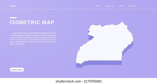 Uganda map of isometric purple vector illustration. Web banner layout template.