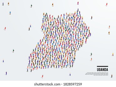 Uganda Karte. Große Gruppen von Menschen bilden sich, um eine Form von Uganda Karte zu schaffen. Vektorgrafik.