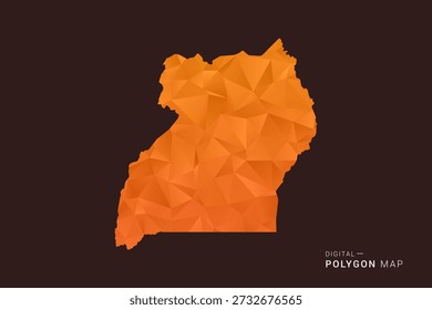 Uganda Map - low poly polygon vector, geometric triangulated silhouette in orange and dark brown tones, clean modern infographic style, isolated background.