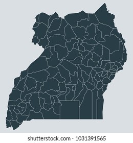 Uganda map on gray background vector, Uganda  Map Outline Shape Gray on White Vector Illustration,
High detailed Gray illustration map Uganda.
