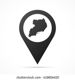 Uganda Map on location pin. Map pointer isolated on a white background.
Conceptual vector illustration.